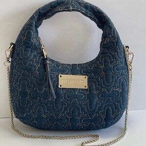 True Religion Blue Quilted Hobo Bag with Gold Hardware